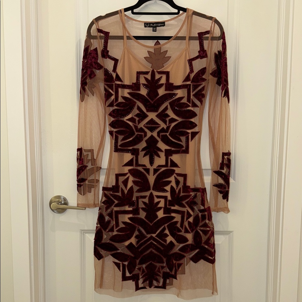 For Love And Lemons Sheer Dress with Burgundy Patterns